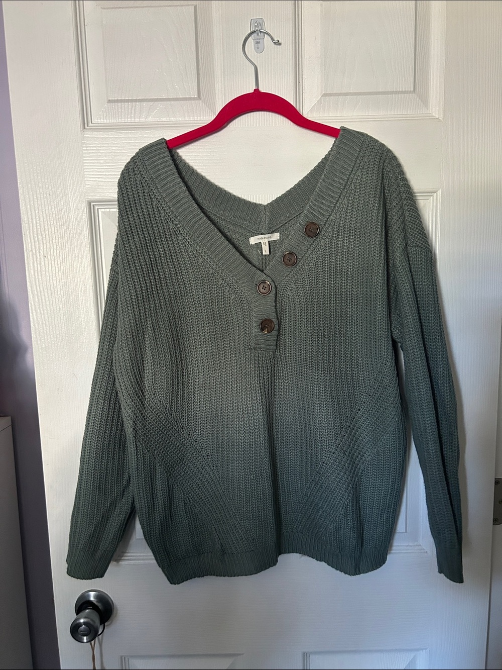 Maurices Sage Green V-Neck Button-Accent Sweater